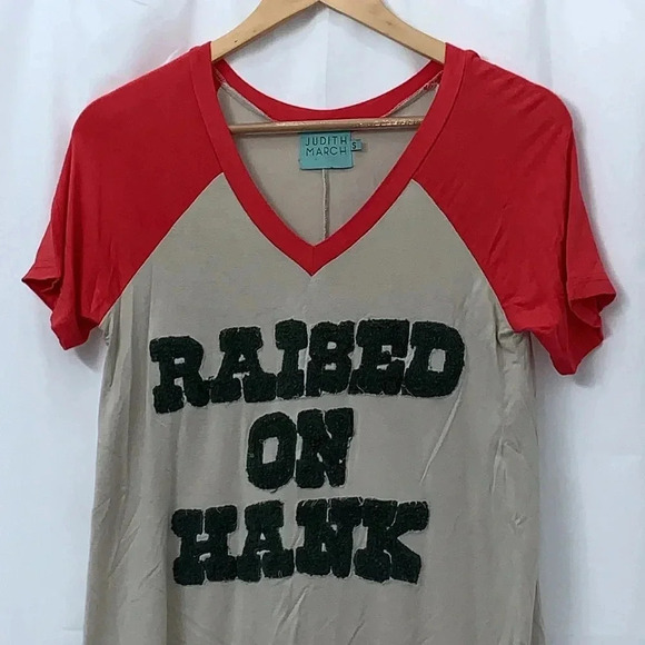 Women’s Judith March V-Neck Short Sleeve Raised On Hank Shirt Size Small EUC - Picture 2 of 7